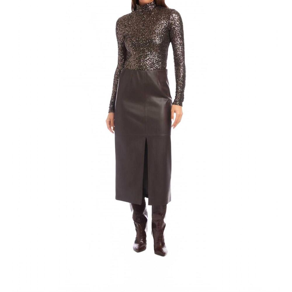 NEW FIFTEEN TWENTY kaia faux leather midi skirt in brown - Picture 1 of 5